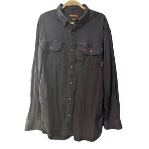 Ariat FR Henley Shirt Men Large XXL Navy Flame Resistant Workwear CAT2 2112